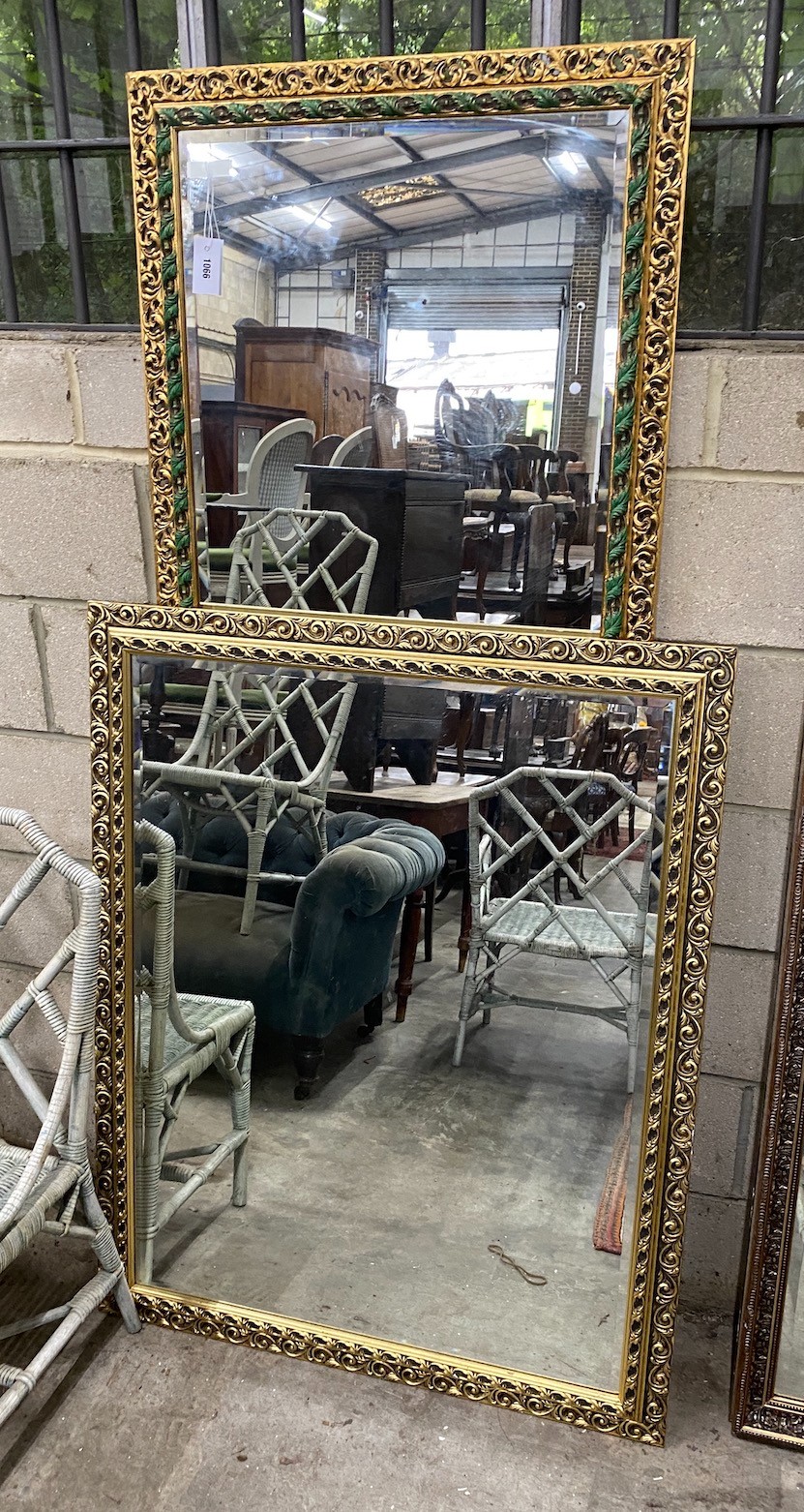 Two rectangular gilt frame wall mirrors, larger height 189cm